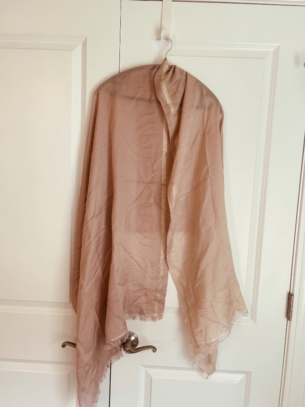 Rolex vintage cashmere and silk scarf pale pink with metallic gold